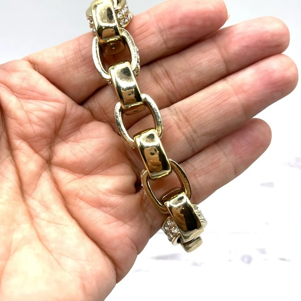 Banana Republic Gold Sparkle Crystals Link Chain Bracelet Large Bold VTG